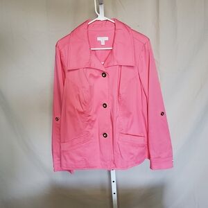 Charter Club Jacket Women Size 0X Lightweight Pink Gold Buttons Roll Up Sleeves